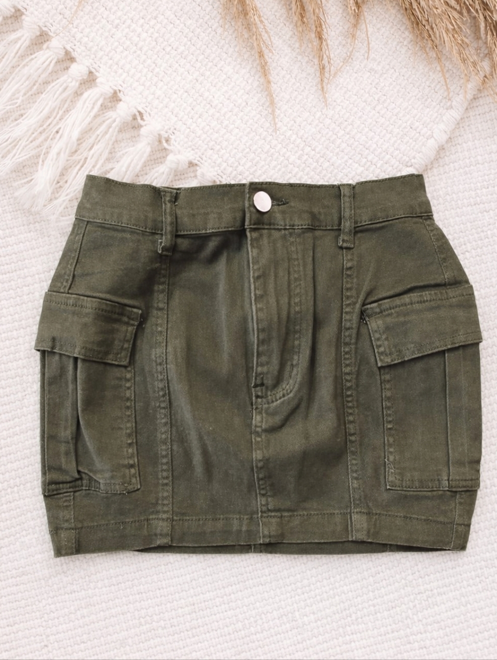 Olive Green Cargo Mini Skirt - Size S